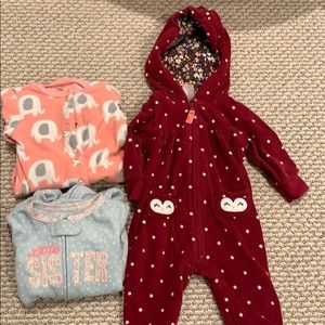 3 Warm Baby girl sleepers